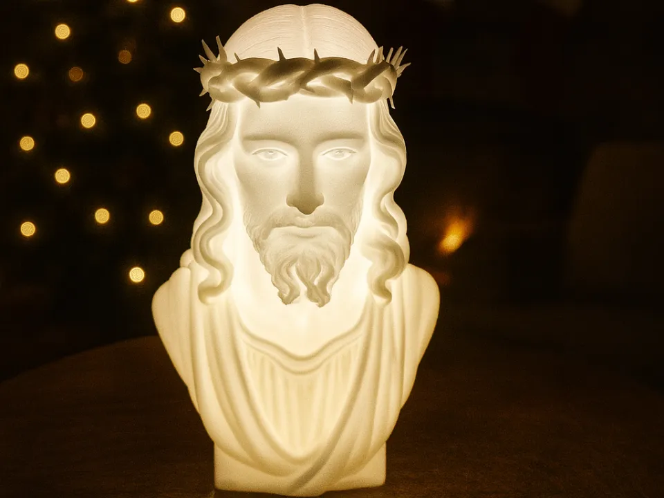 Render da peça Luminária de Jesus – Busto Luminoso para Vela LED